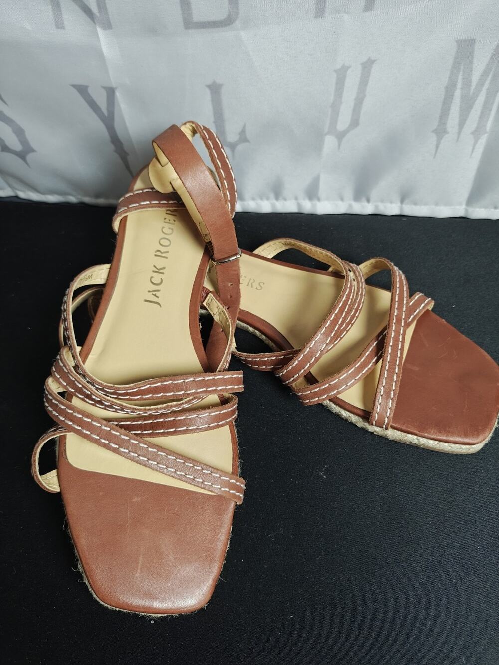 JACK ROGERS Women's 7.5 Island Stitch Ankle Strap Sandals Brown NWOB $118